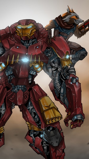 Hulkbuster and Rocket Raccoon artwork