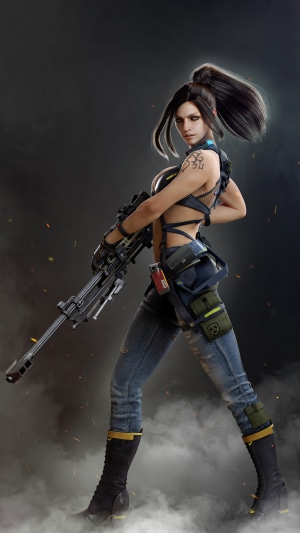 Woman with sniper rifle