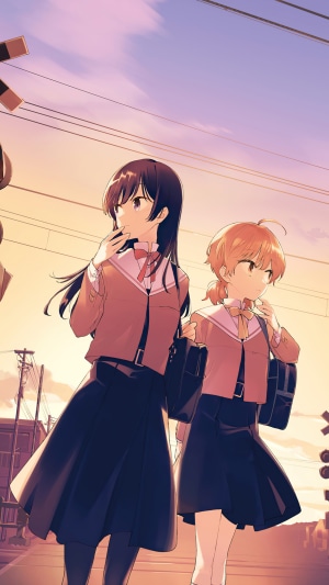 Two anime girls in school uniforms walking