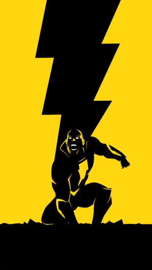 Black Adam in front of a lightning bolt