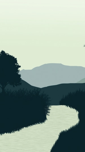 Minimalist landscape with river and mountains
