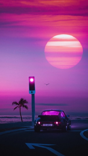 Porsche 911 Synthwave Artwork 4K