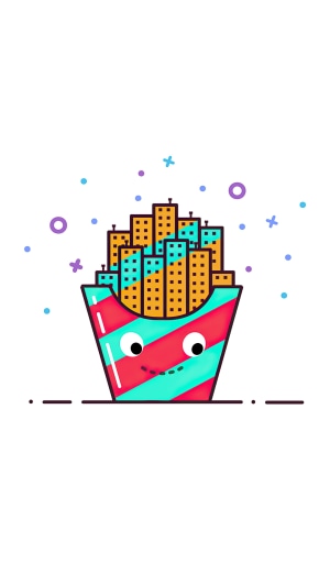 Minimalist illustration of french fries as a city skyline
