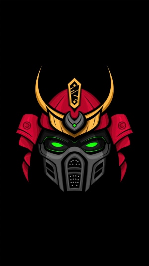 Robotic Samurai Mask with Green Eyes