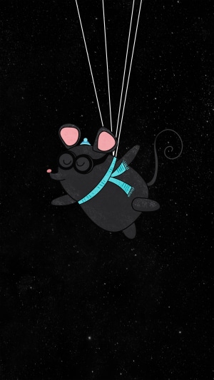 Black mouse with goggles and scarf in space