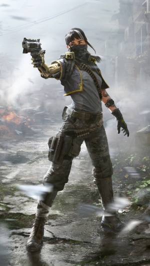 Woman with prosthetic arm holding a gun in Call of Duty