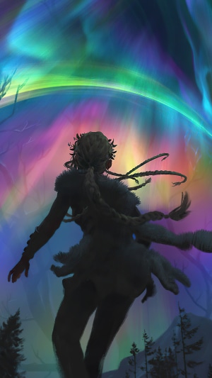 Girl watching Aurora Borealis from Magic The Gathering