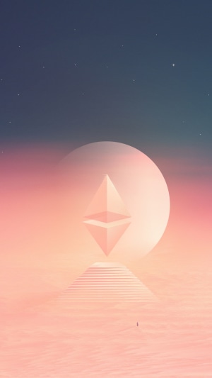 Ethereum symbol on stairs with moon and stars