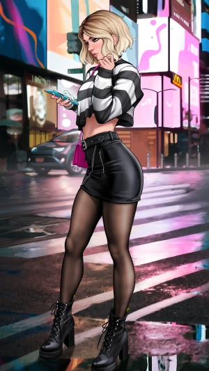 Gwen Stacy in a city at night