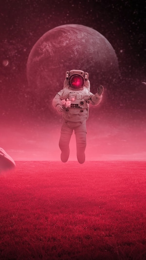 Astronaut floating in space with a planet in the background