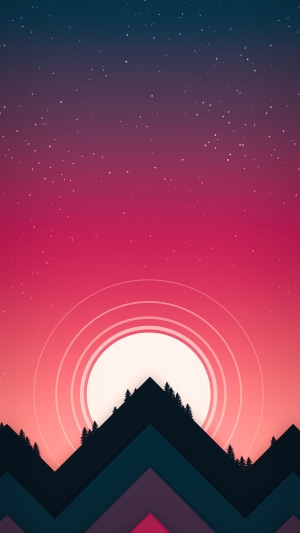 Minimalist mountains at sunrise with stars