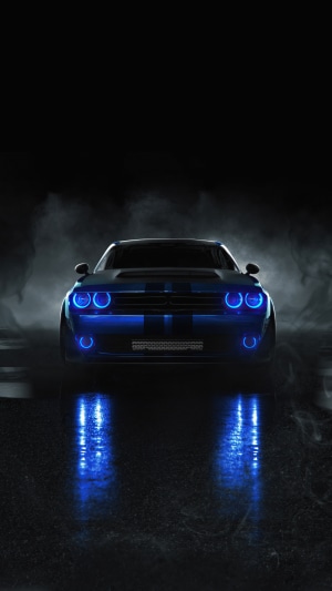 Blue Dodge Challenger with blue lights