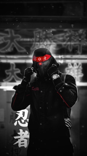 Ninja with red mask and glowing eyes
