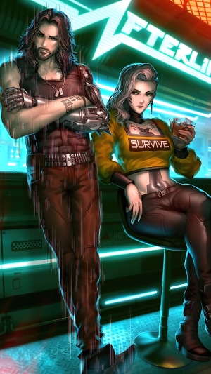 V and Judy Alvarez from Cyberpunk 2077