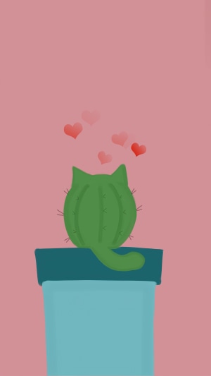 Minimalist Cat Cactus with Hearts