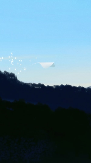 Digital art of a paper airplane and birds
