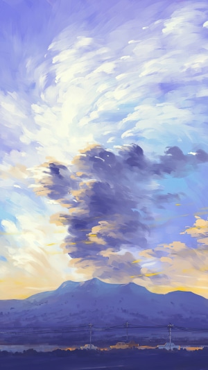 Digital art of mountains and clouds