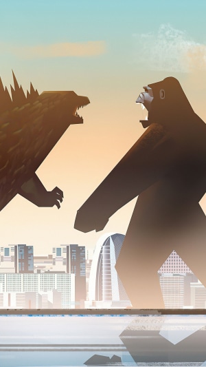 Godzilla vs. Kong in a city