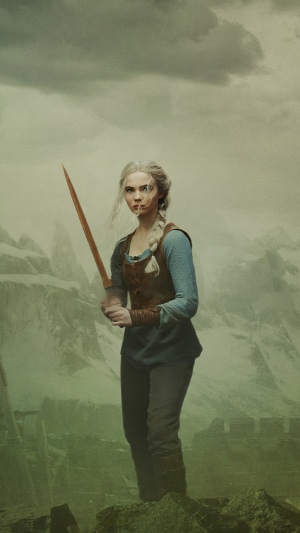 Ciri from The Witcher holding a sword