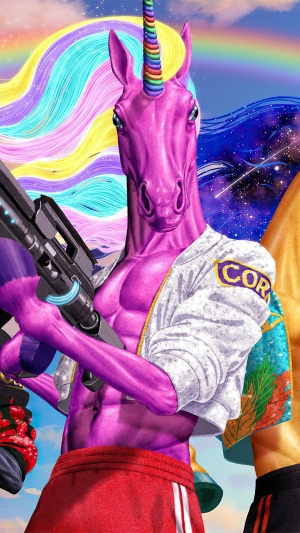 Fortnite Unicorn with Gun and Rainbow Hair