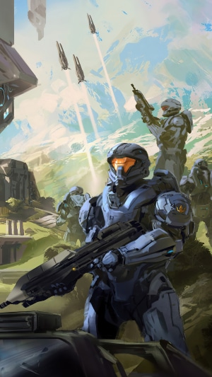 Halo poster with soldiers and aircraft