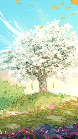 Fantasy Tree with Crystals in a Meadow