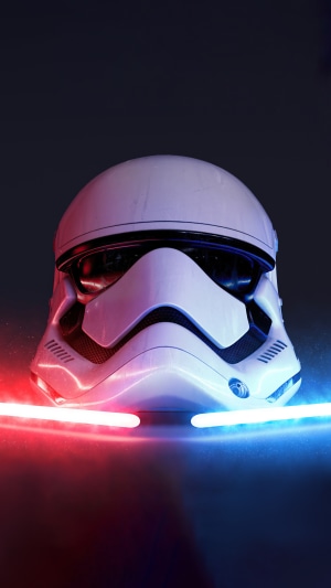 Stormtrooper helmet with red and blue lightsabers