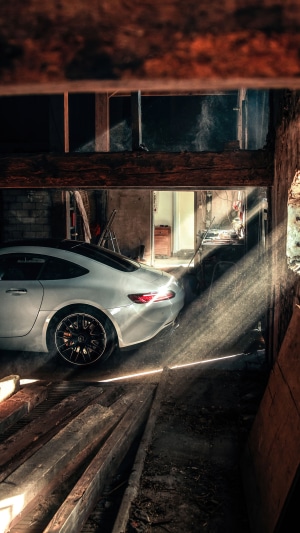 White Mercedes-AMG GT in a Dusty Garage