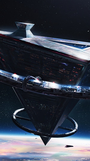 Sci-fi space station above a planet