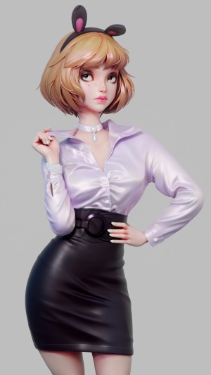 Anime girl with bunny ears and leather skirt