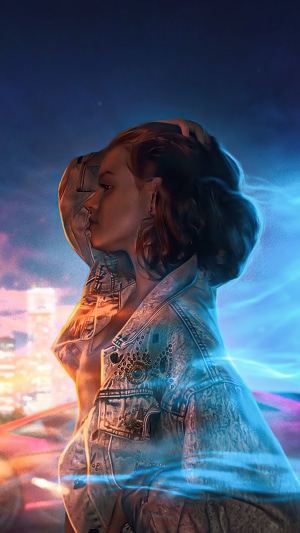 Artwork of a woman in a denim jacket