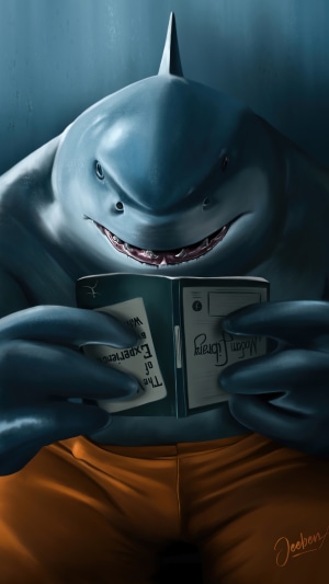 King Shark reading a book