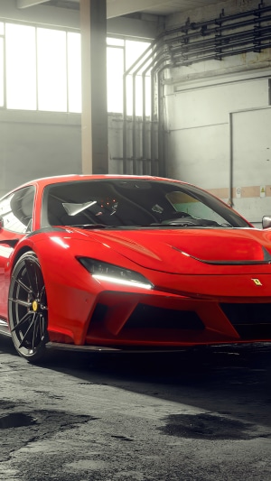 Red Ferrari F8 Tributo in a garage