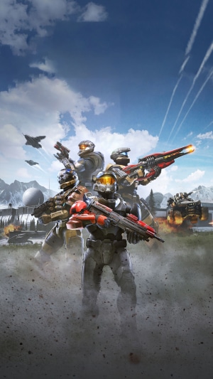 Halo Infinite Spartans with weapons in a battle scene