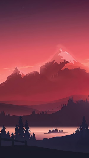 Minimalist mountain landscape with pink sky