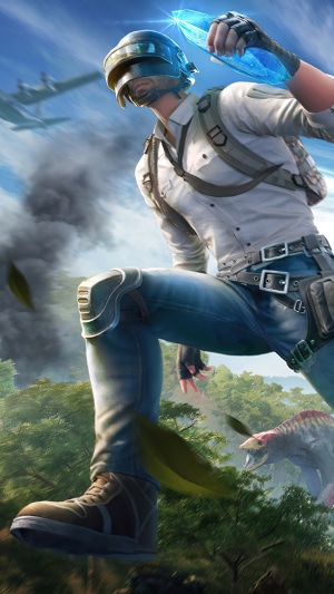 PlayerUnknown's Battlegrounds character holding a blue crystal