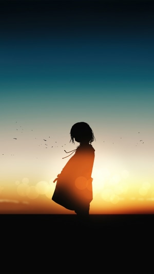 Anime girl silhouette at sunset