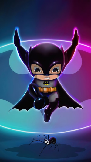 Chibi Batman confronting a spider