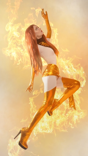 Jean Grey from X-Men cosplay with fire