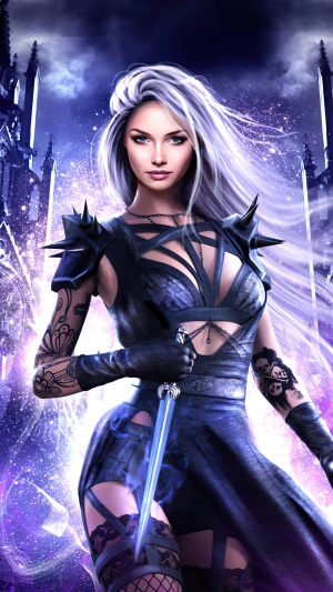 Fantasy Warrior Girl with Silver Hair and Dagger