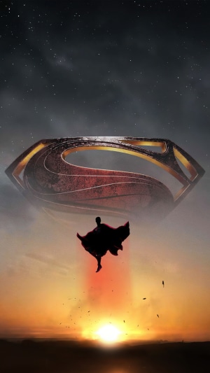 Superman flying with the House of El symbol