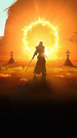 Samurai in front of a fiery ring