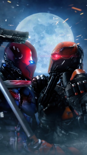 Red Hood and Deathstroke face off under a full moon