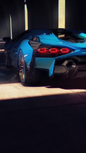 Blue Lamborghini Sian rear view