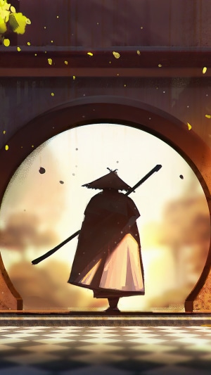 Samurai with a staff in an archway