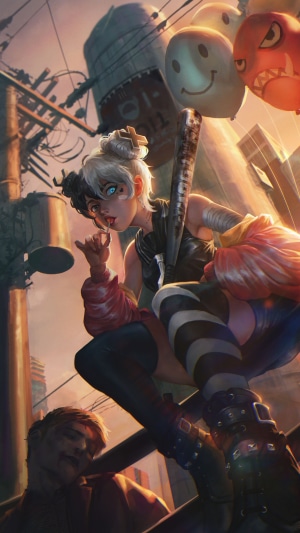 Girl with baseball bat and balloons