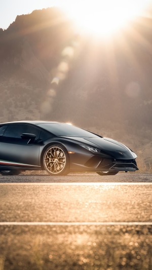 Black Lamborghini Huracan Performante on a road