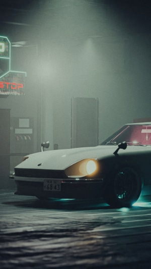 Cyberpunk Car with Neon Signs