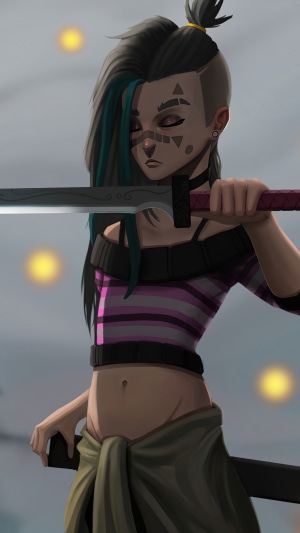 Warrior girl with swords and tribal markings