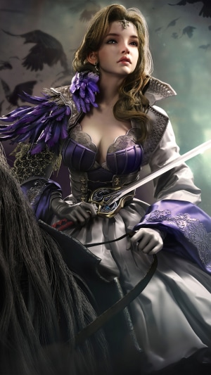 Warrior Queen with Sword on Horseback